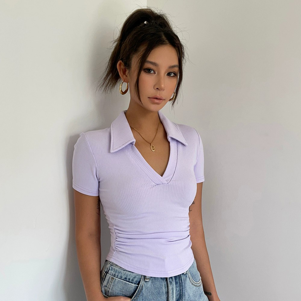 Casual Short Sleeve Tight Top Solid Shirt Sexy Top