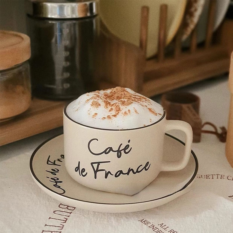 French Retro Cream Coffee Cup And Plate Set Afternoon Tea Milk Tea Cup French Cup And Plate Ceramic Mug