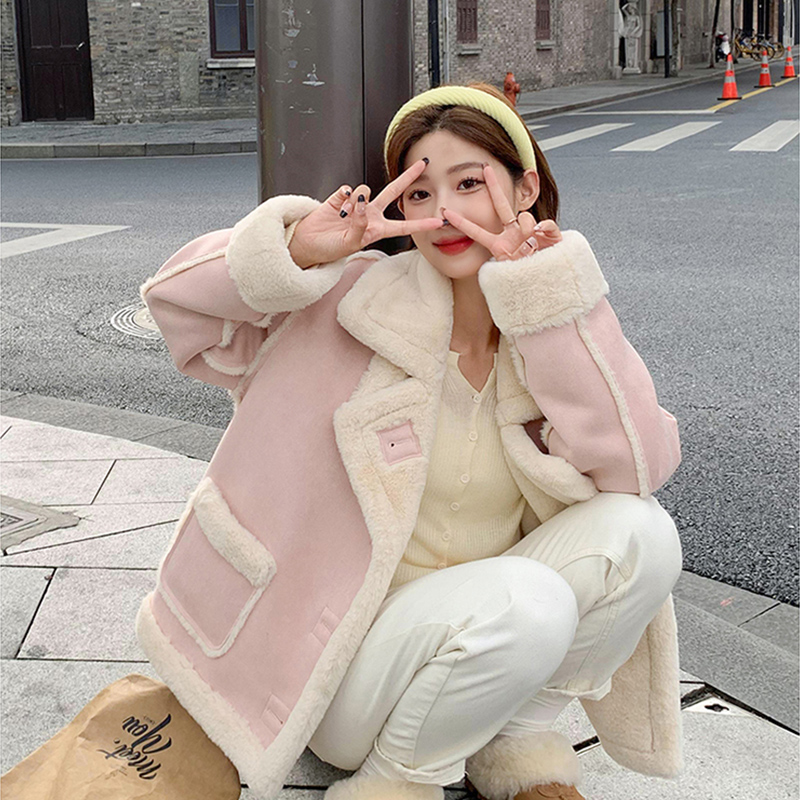 Autumn Winter Women Warm Faux Fur Fleece Coat Jacket Korean Fashion Thickened Two Wearing Methods Lapel Female Outwear