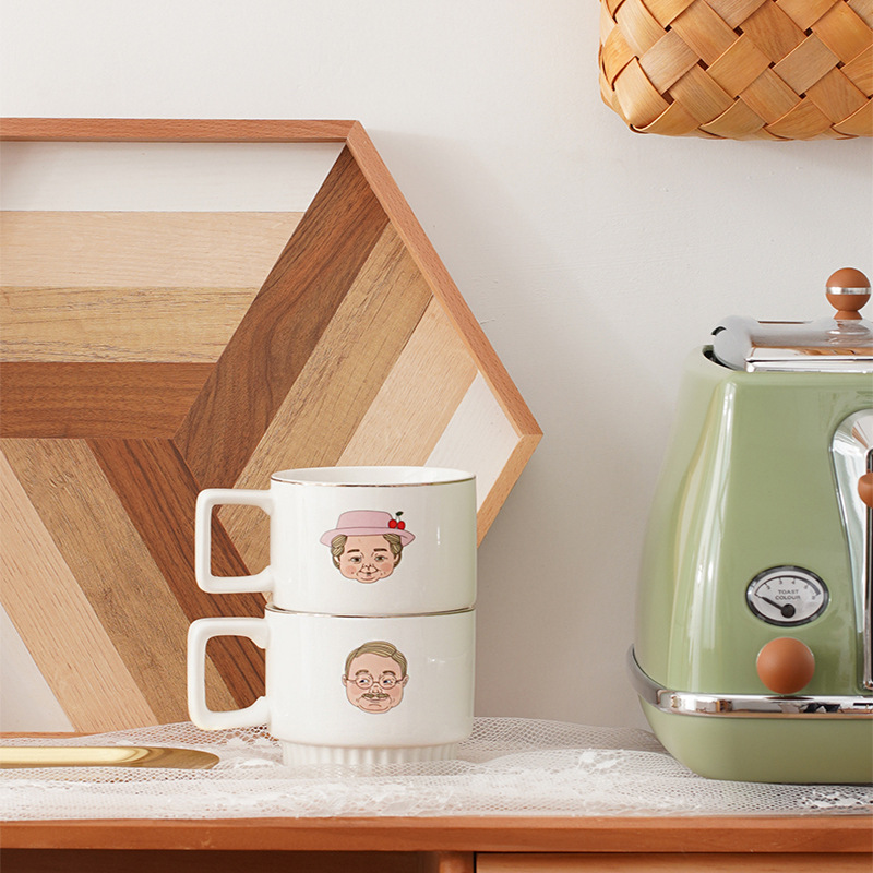 Grandma's Ceramic Coffee Cup, Korea Ins Mug, Creative Couple Cup, Wedding Gift Cup.