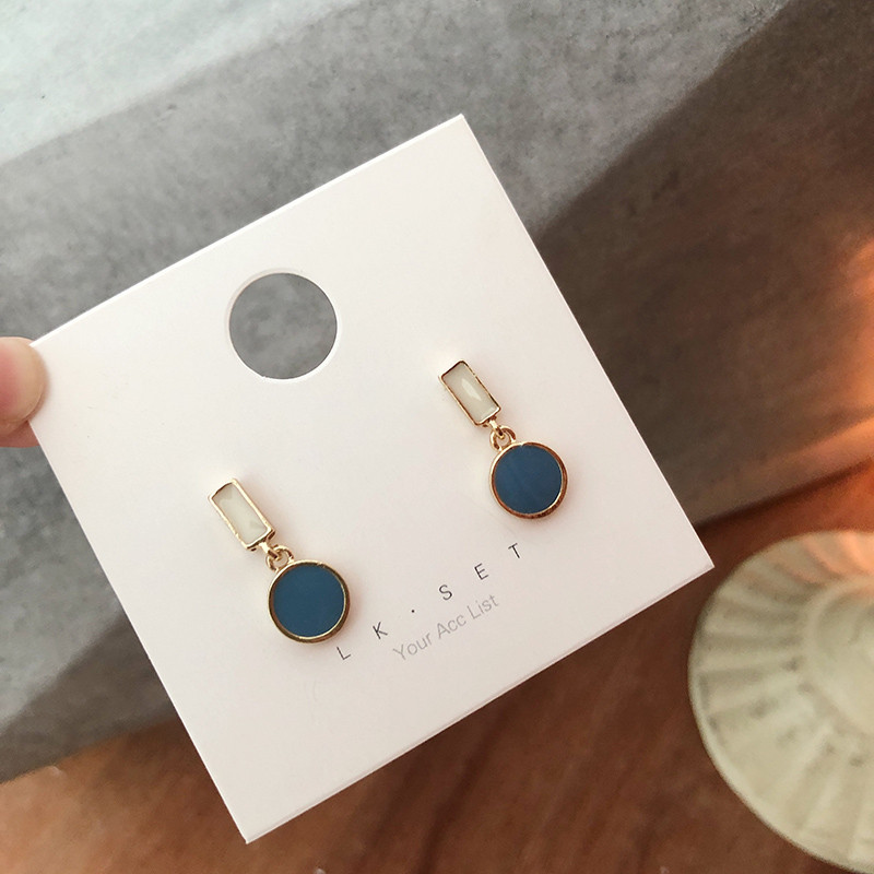 Korean Round Square Enamel Pendant Earring Temperament Simple Contrast Color Earrings Lovely Jewelry Wholesale Gift