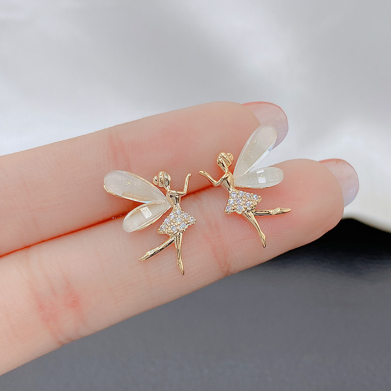 Trend Crystal Elf Flower Fairy Stud Earrings For Women Korean Exquisite Earrings