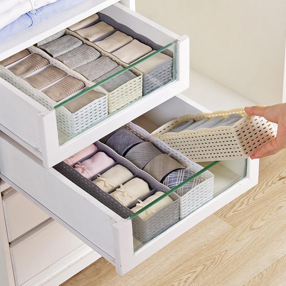 5 Grids Socks Underwear Storage Basket Wardrobe Organizer Box Keep Tidy Space Saving Plastic Towel Container