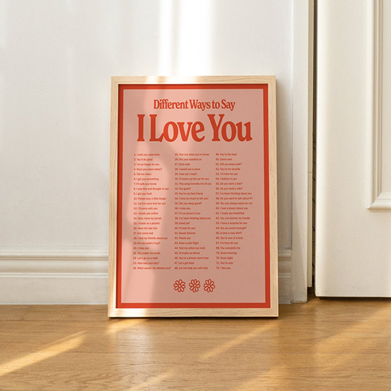 Love Theme 100 Sentence Different Ways Say I Love You Red Poster Canvas Painting Wall Art Print Picture Room Interior Home Decor