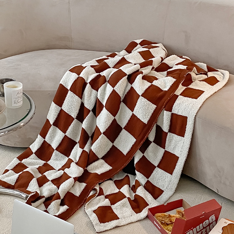 Korean Retro Checkerboard Plaid Blanket Fall Winter Soft Comfortable Fluffy Warm Blanket Sofa Bed Ins Blanket Home Decoration