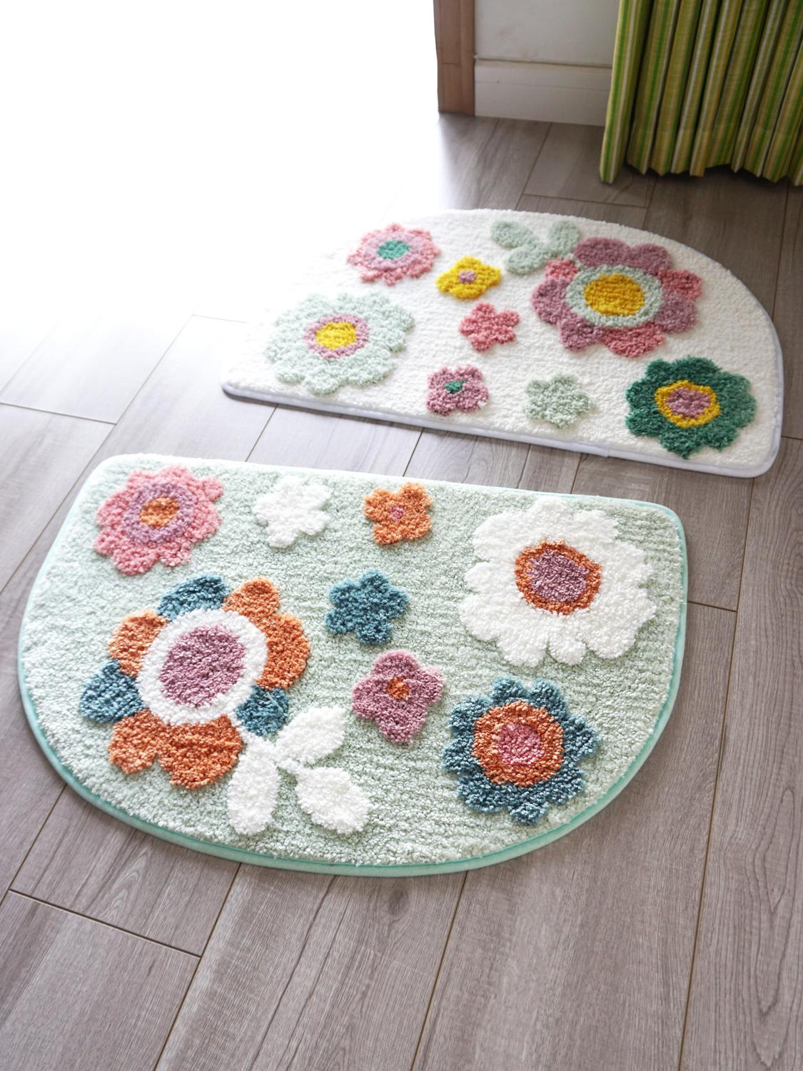 Carpets For Living Room Flower Printed Parlor Bedroom Chair Rugs Toilet Bath Decorate Non-slip Door Bath Mat