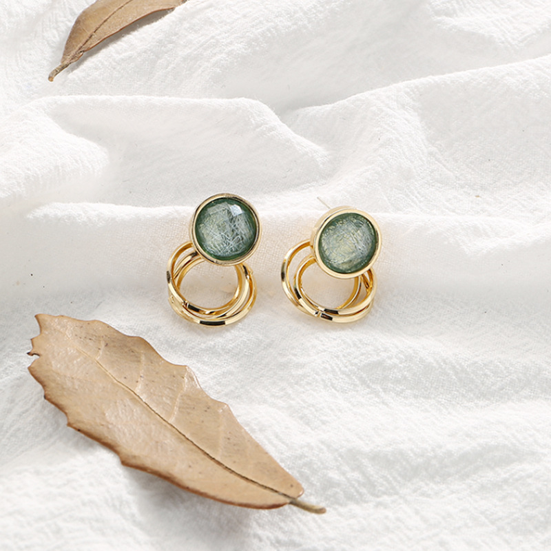 Silver Needle Korean Fashion Green Vintage Cat Eye Stone Earrings For Women Light Luxury Simple Versatile Charm Earring