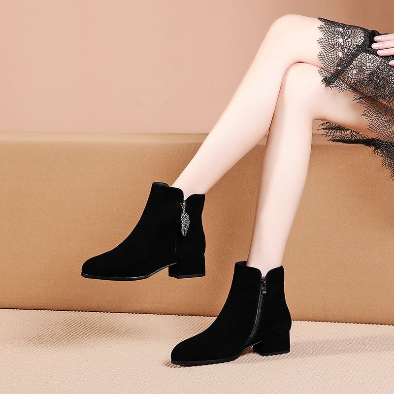 Fashion Women's Ankle Boots Winter Suede High Heels Simple Commuter Office Female Shoes
