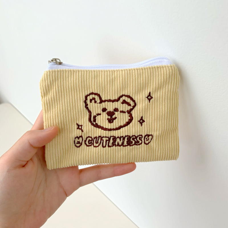 Cartoon Cute Bear Embroidery Corduroy Coin Purse Girls Portable Sanitary Napkin Storage Bag Women Tampon Sanitary Pad Organizer