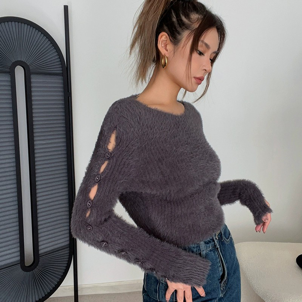 Faux Mink Short Furry Sweater Soft And Skin-friendly Knitted Top