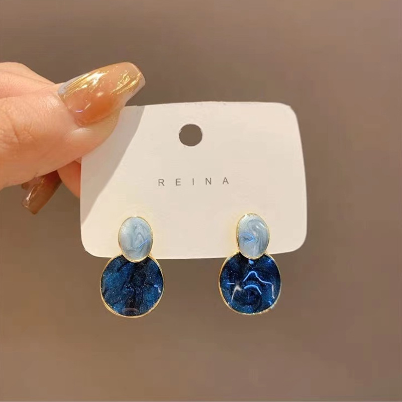 Korean Fashions Exquisite Fantasy Klein Blue Geometric Earrings For Women Light Luxury Versatile Style Pendant Earring Gifts