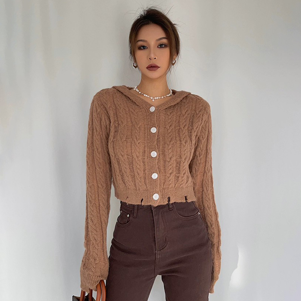 Sexy High-waisted Cropped Hooded Cropped Sweater Cardigan