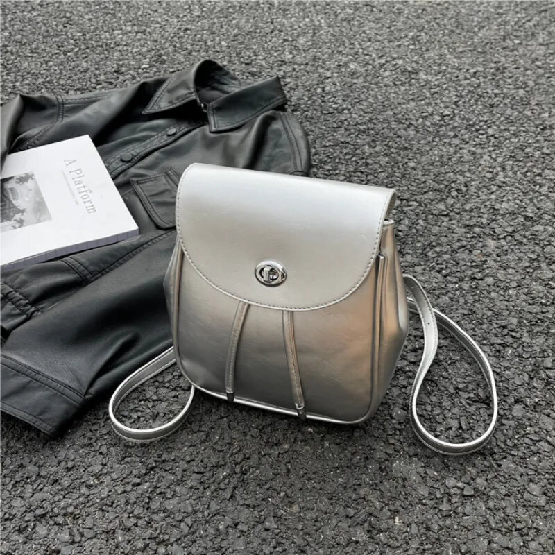 Silver Backpacks For Women Trend Designer Leather Backpack Summer Fashion Korean Style All-match Female Shoulder Bag