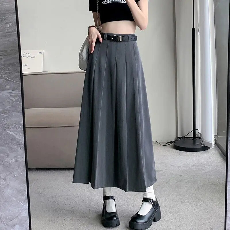 High Waist Skirt, A-line Skirt, Midi Skirt, Spring Skirt, Black