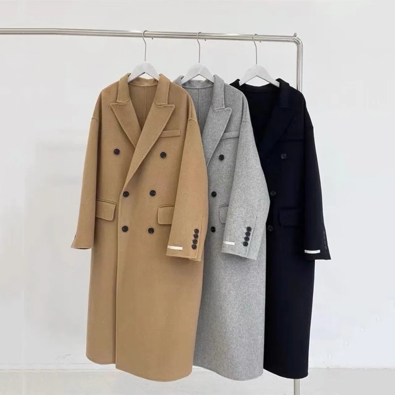 Women Winter Coat Wool Double Breasted Cashmere Vintage Elegant Jacket Fashion Outerwear Loose Long Casual Coat Female