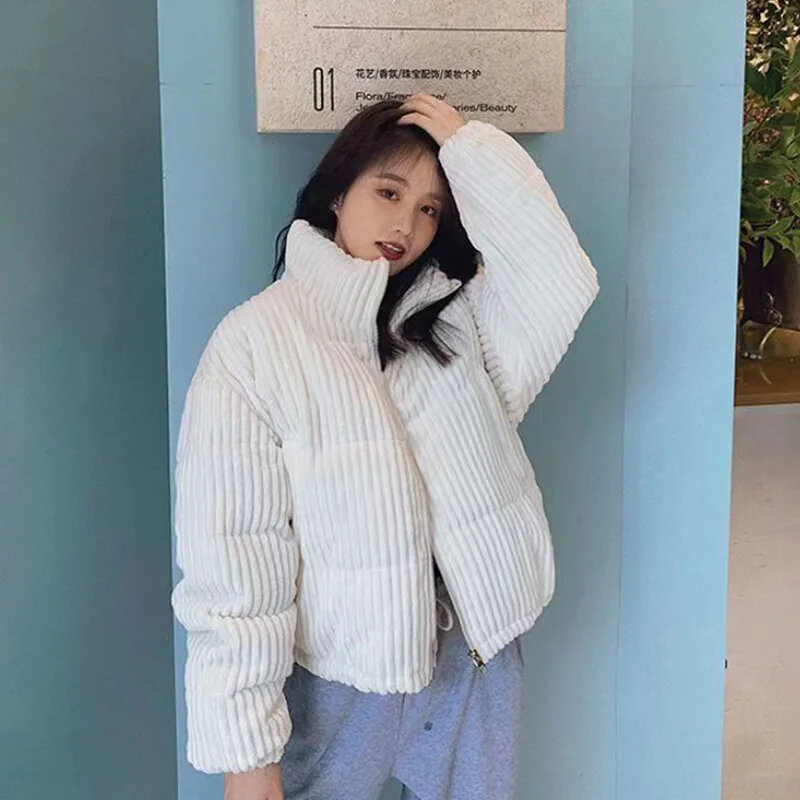 Corduroy Cotton Padded Coat Women 2023 Winter Korean Thicken Warm Wadded Jacket Woman Casual Loose Short