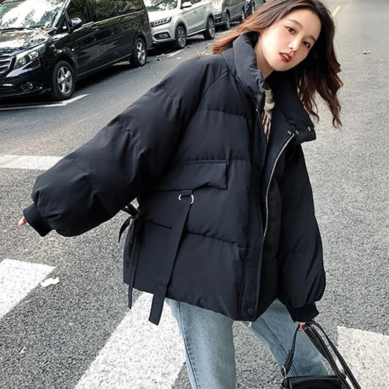 Thick Warm Down Cotton Padded Coat Women Winter Korean Loose Stand Collar Parkas Woman Zipper Up Puffer Jackets Female