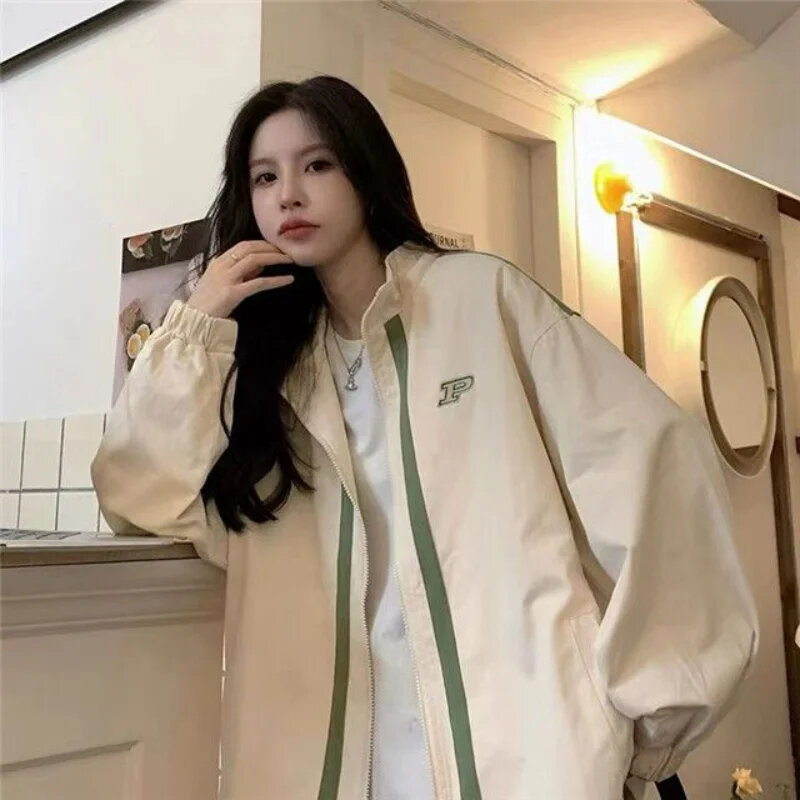 Letter Oversize Jacket Woman Harajuku Korean Style Coat Jacket For Women Streetwear Zip Up In Outerwears Windbreaker