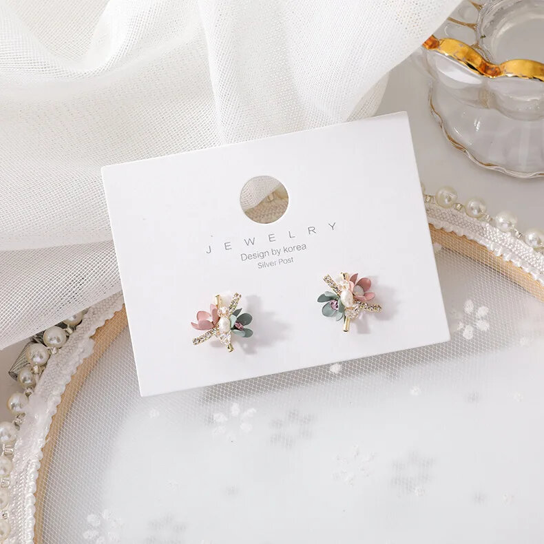 Korean Trendy Handmade Colorful Sweet Flowers Stud Earrings For Women Shiny Jewelry Fashion Oorbellen Gifts