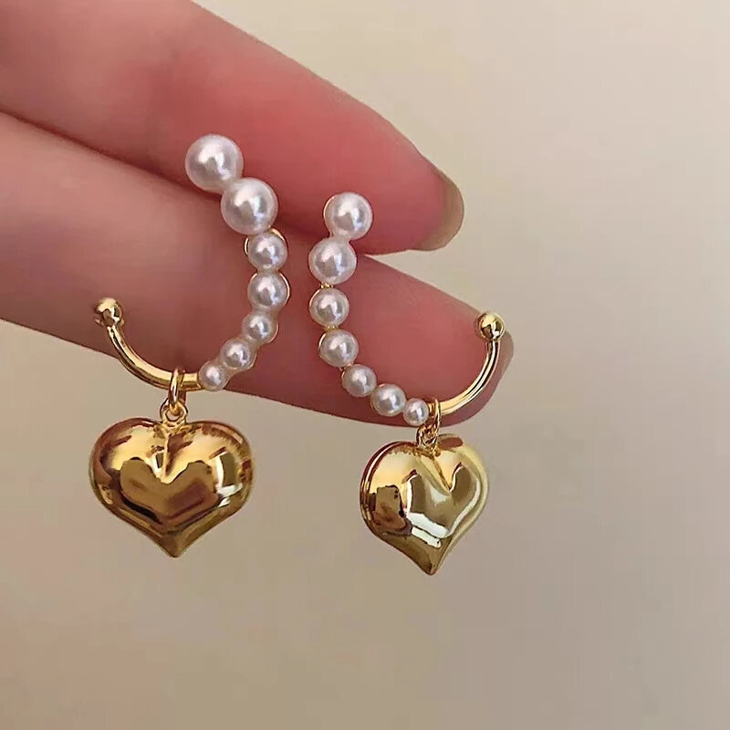 Golden Plating Simulated Pearl Drop Earring Sweet C Shaped Korean Pendant Earrings For Women
