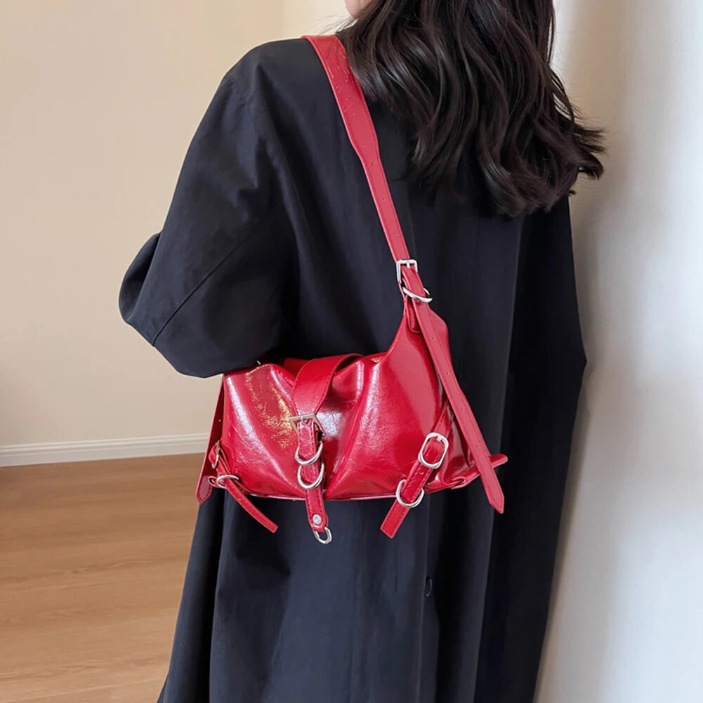 Silver Leather Crossbody Bags For Women Luxury Y2k Korean Fashion Underarm Shoulder Bag Female Armpit Bag Handbags