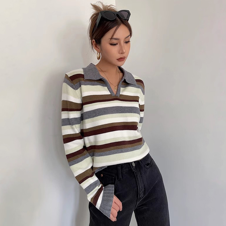 Women's Striped Print Long Sleeve Sweatshirt Tops