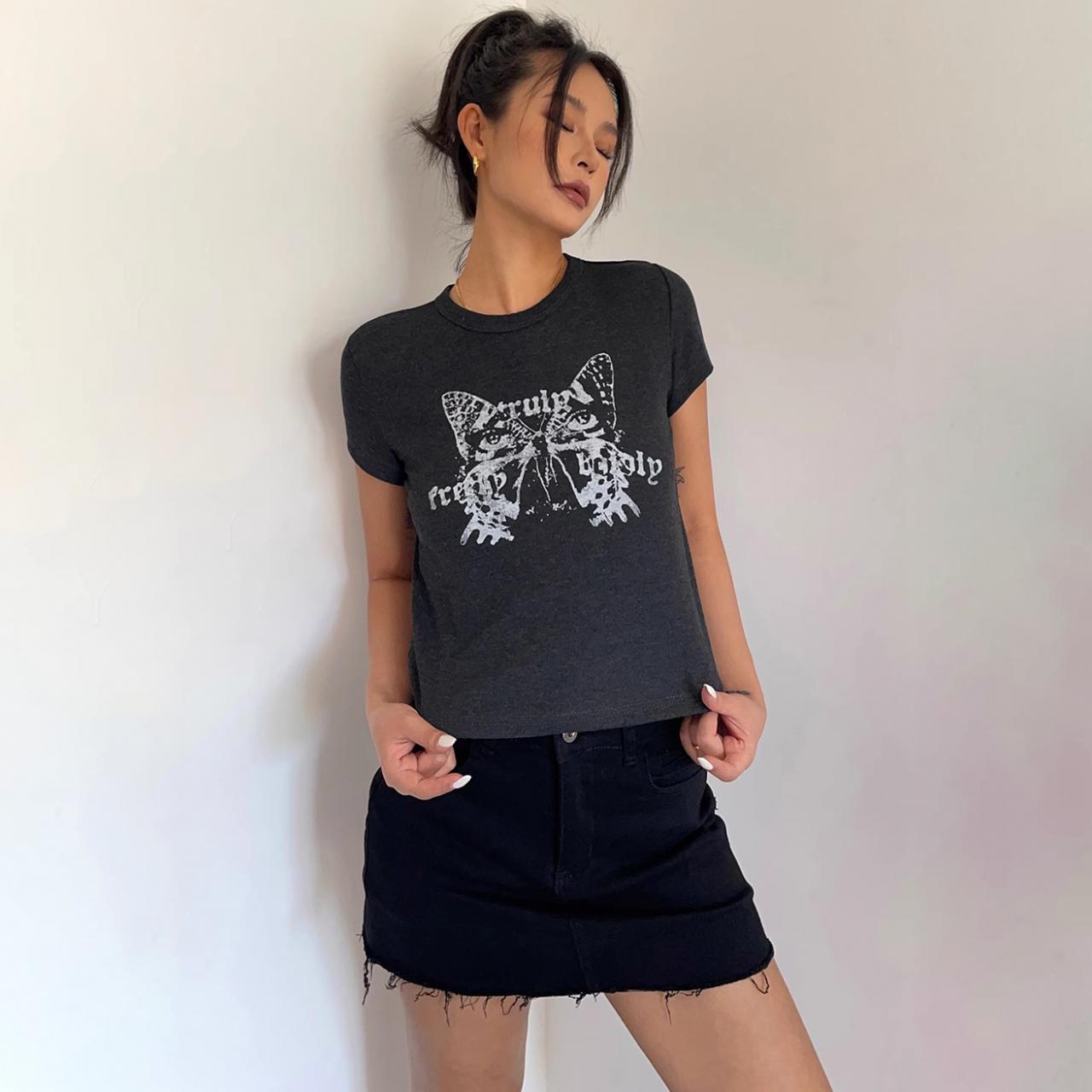 Women's Butterfly Print Short Sleeve Tops T-shirt