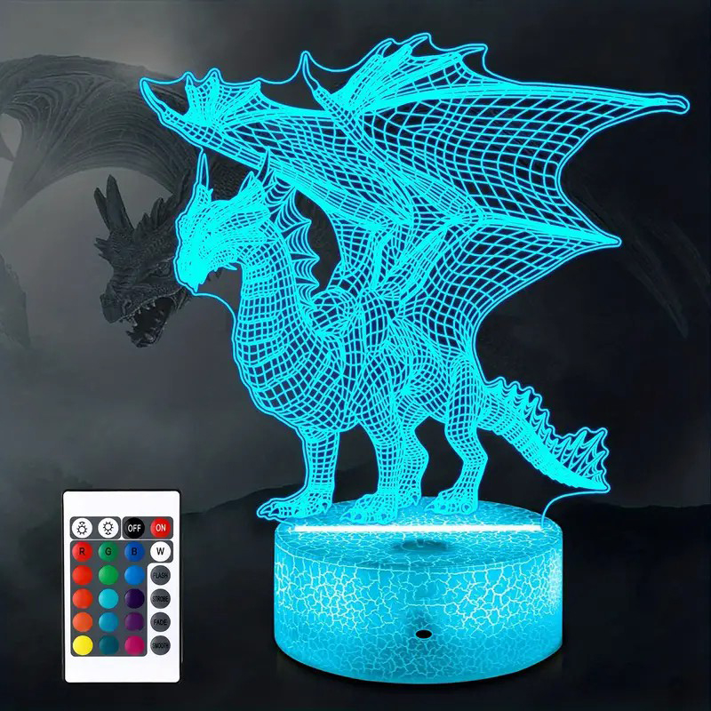 Ammonite Dragon Lamp 3d Dragon Night Light Toy,16 Colors With Remote Control Room Decor As A Christmas Birthday Gifts For Boys Girls