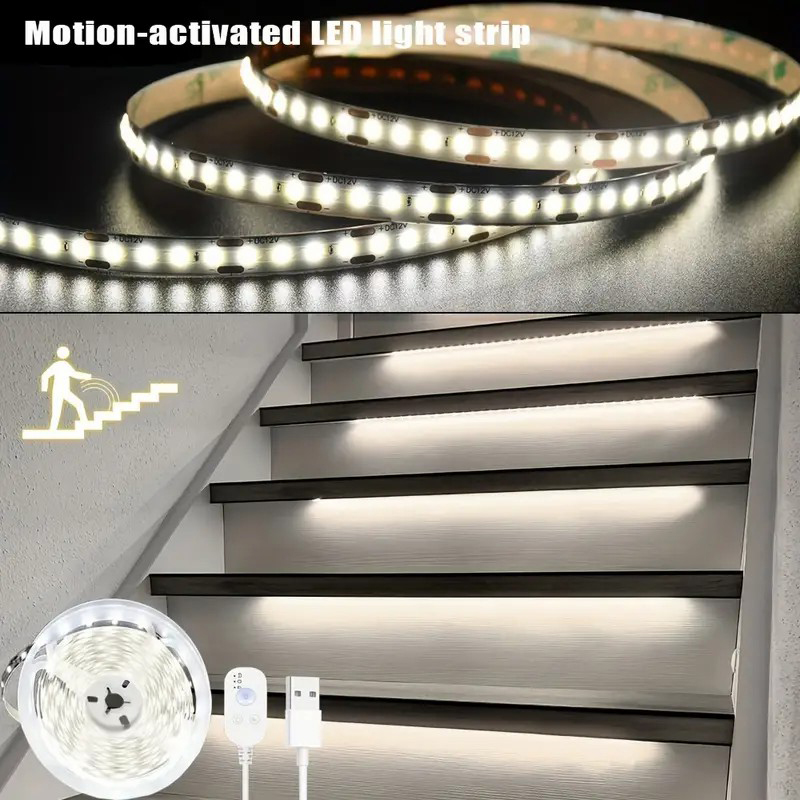 1pc Usb Dimmable Pir Motion Sensor Led Strip Light For Bedroom Cabinet Bathroom Kitchen Corridor Wardrobe Closet, For Garden Drcor Home Decor