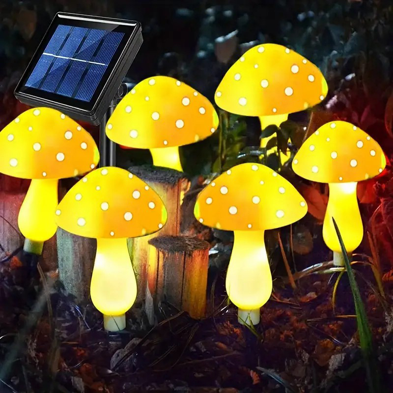 Solar Mushroom Light Outdoor Decoration, 8 Modes Waterproof Mushroom Solar Light 6 In 1 Garden Path Landscaped Patio Easter Path Decoration