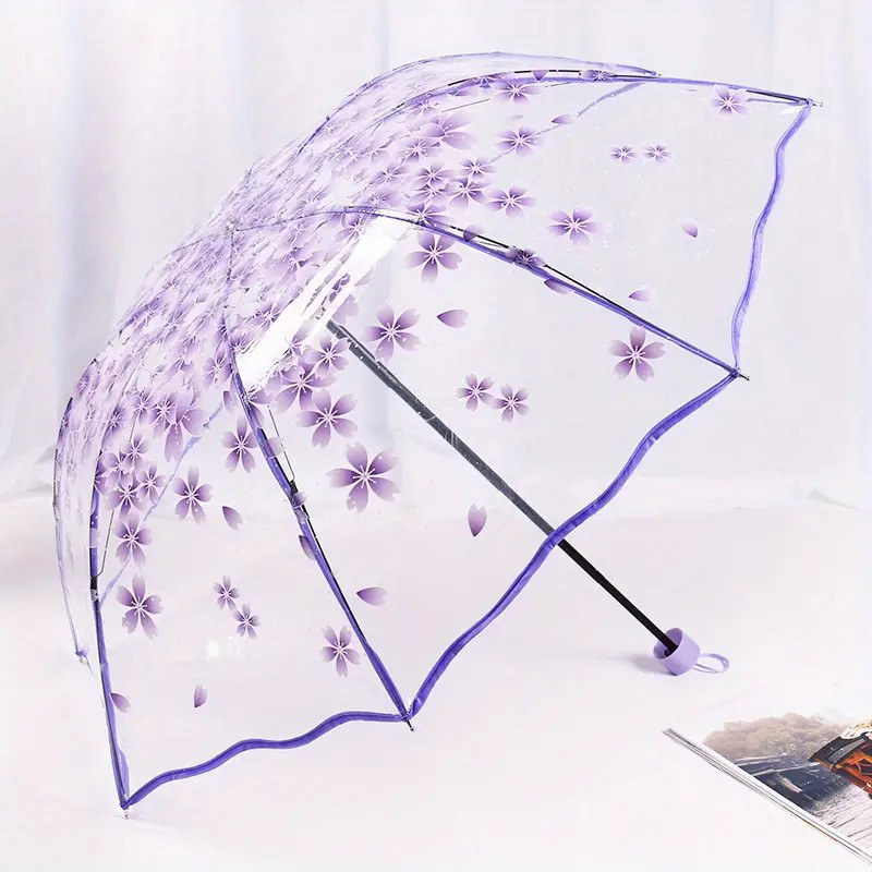 1pc Romantic Transparent Cherry Blossom Arched Folding Umbrella, For A Lovely And Sunny Summer