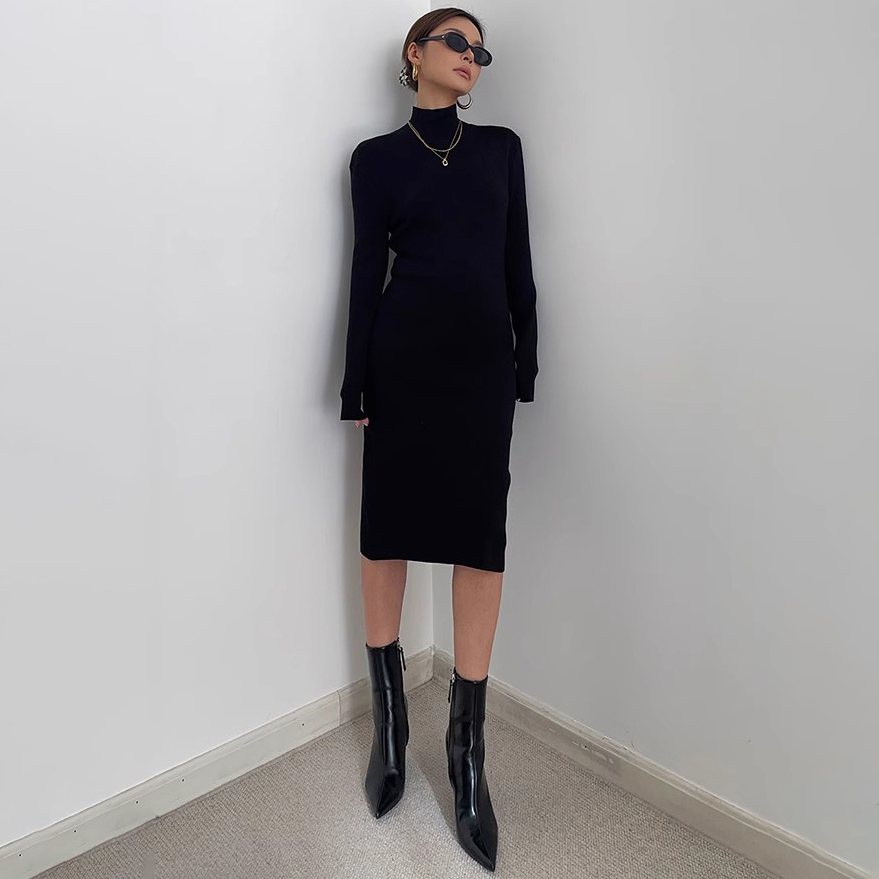 Ruched Longsleeve Mock Neck Bodycon Dress