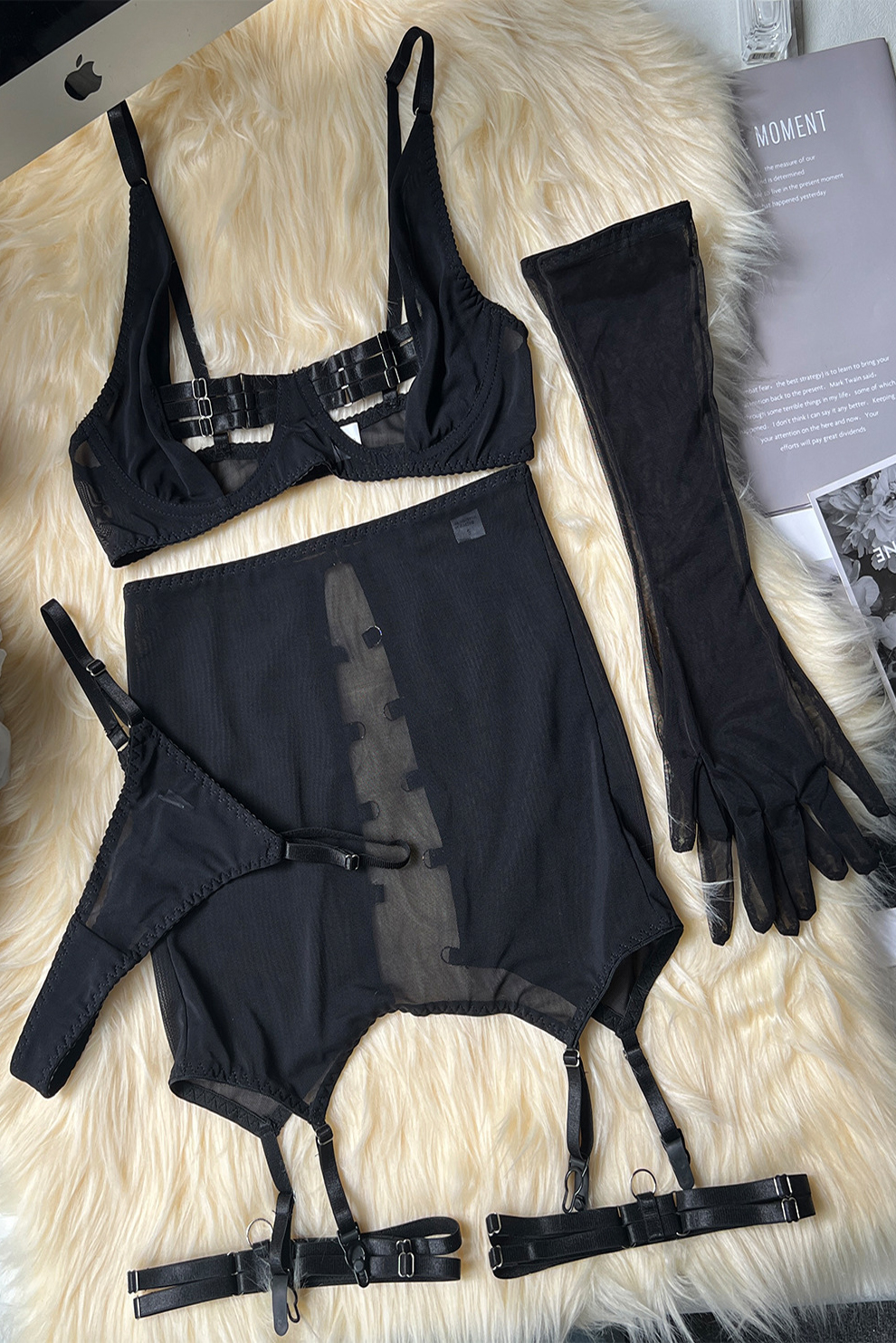Women Sexy Hollow Bralette Brassiere Bra Thong T-back Panty Underwear Lingerie Set Gauze Skirt Glove on Luulla Women Sexy Hollow Bralette Brassiere Bra Thong T-back Panty Underwear Lingerie Set Gauze Skirt Glove on Luulla
