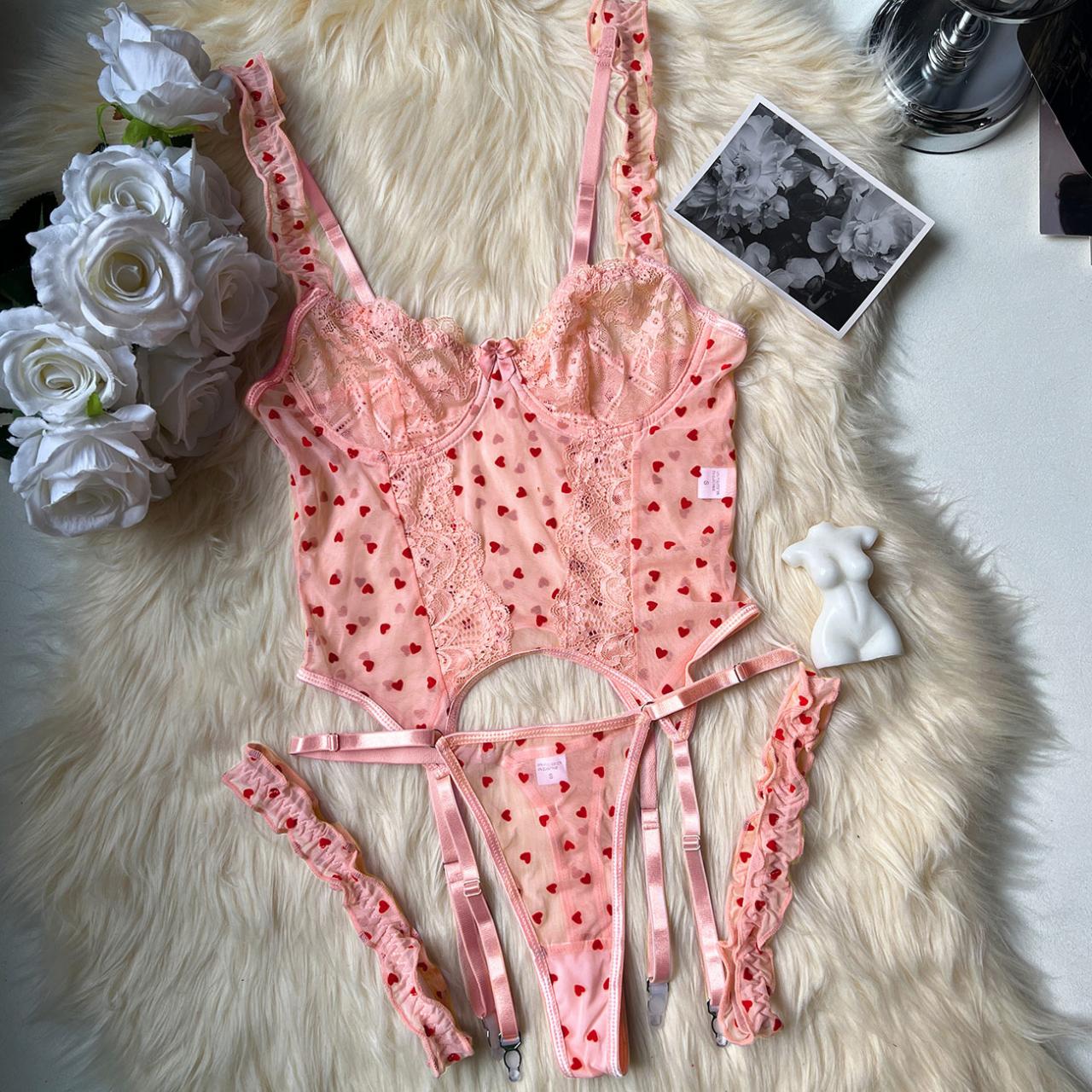 Sexy Women Heart Pattern Lace Strap Underwear Lingerie Set on Luulla