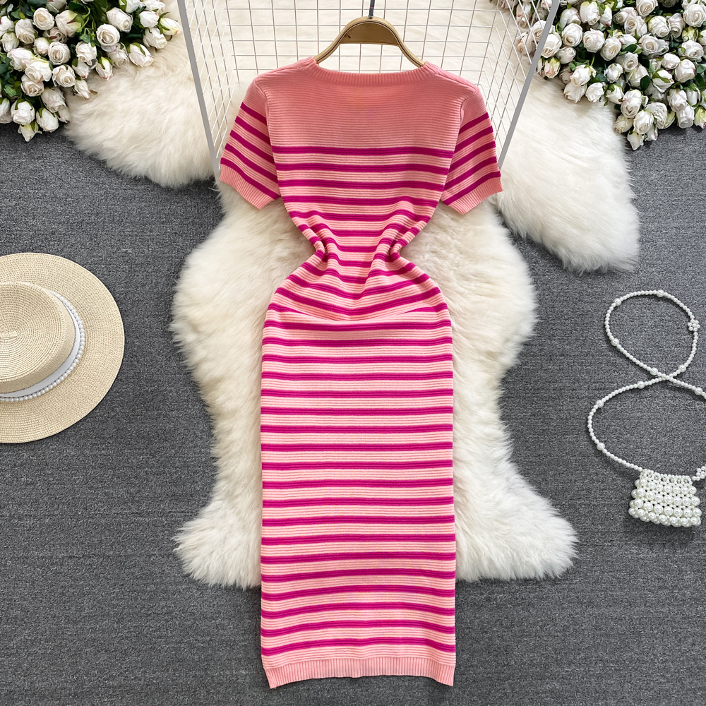 Women Casual Stripe Crochet Short Sleeve Maxi Dress on Luulla