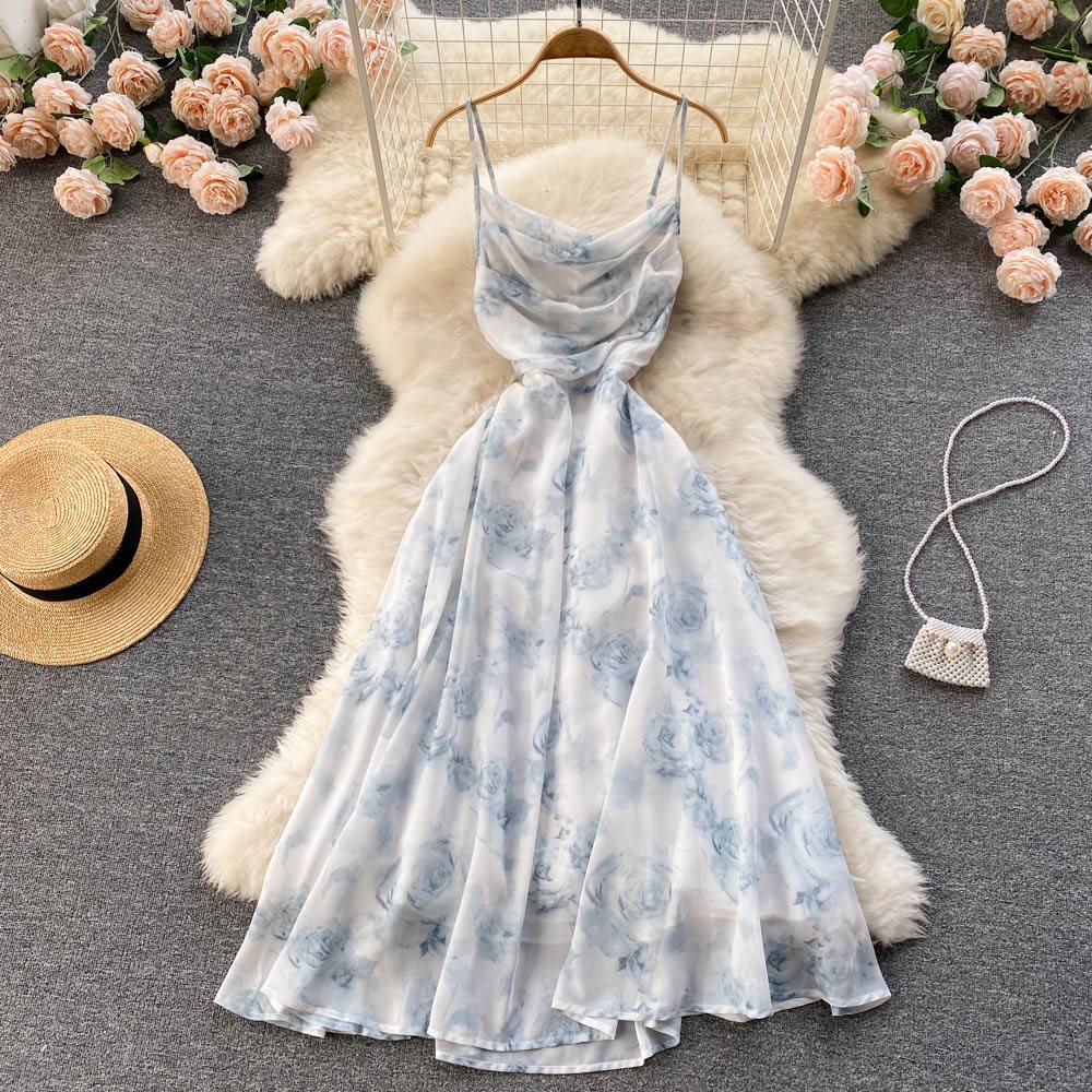 chinese dress ladies One Shoulder Chain Floral Maxi Dress
