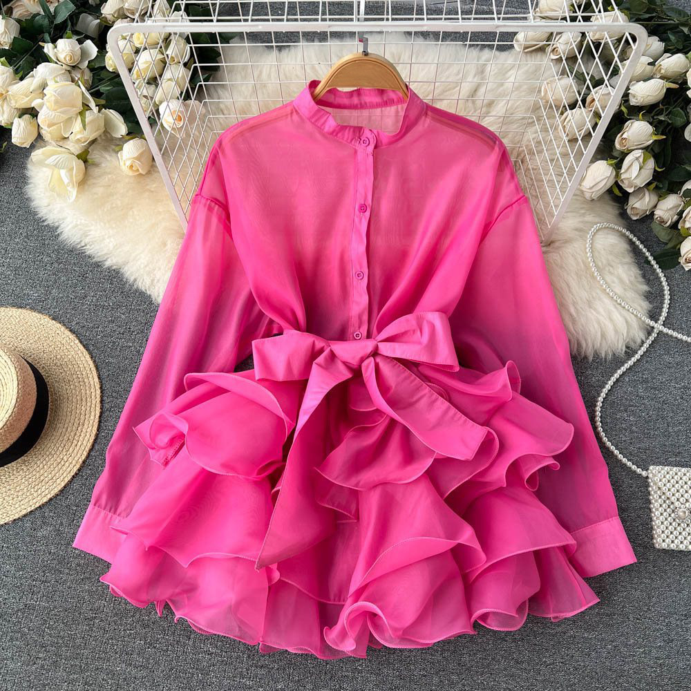 Sexy Women Lace Bow Strappy Long Sleeve Mini Dress