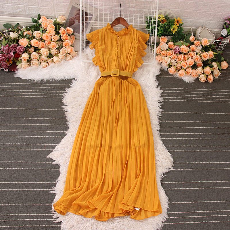 Fashion Women Lace Sleeveless Pleated Maxi Dress