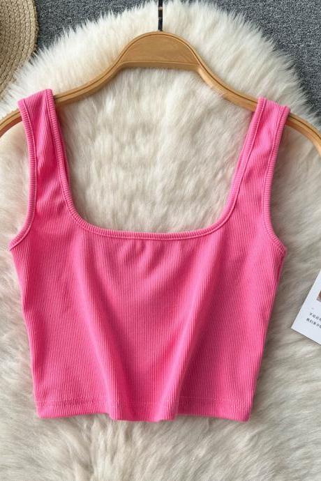 Basic Women Camisole Strap Square Neck Sport Style Solid Fashion Ladies Backless Short Tops