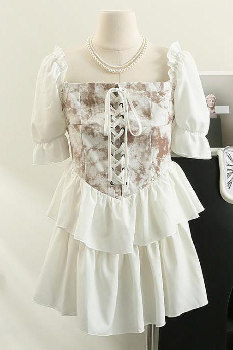 Dresses Women Vintage Bandage White Gothic Dress Fashion Ruffled Mini Party Dress
