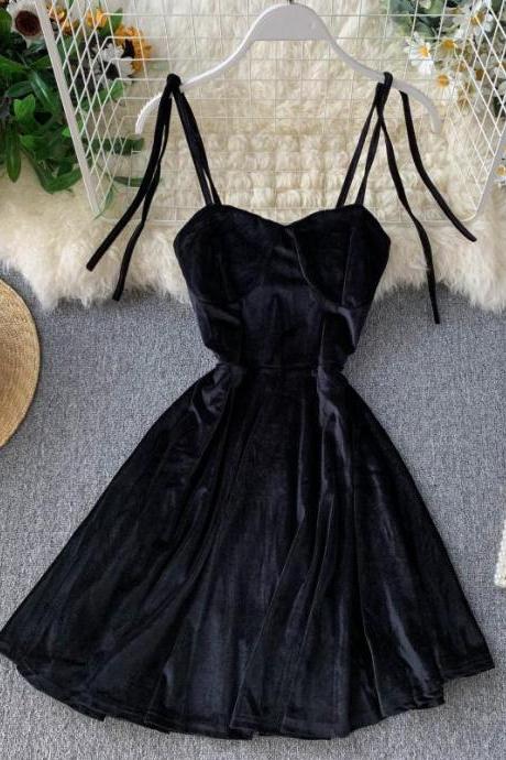 Elegant Vintage Gothic Strap Dress Women Short Party Dresses Slim High Waist Mini Dress