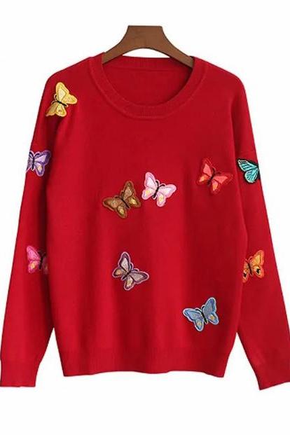 High Quality Sweater Women Luxury Butterfly Pullover Style Knitted Sweater Warm Casual Tops