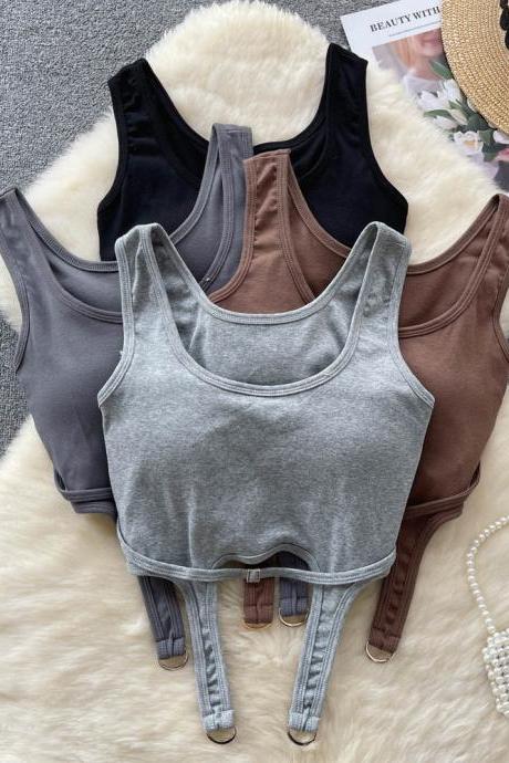 Streetwear Sexy Camisole Women Solid Sport Style Fashion Sleeveless Slim Female Casual Crop Tops