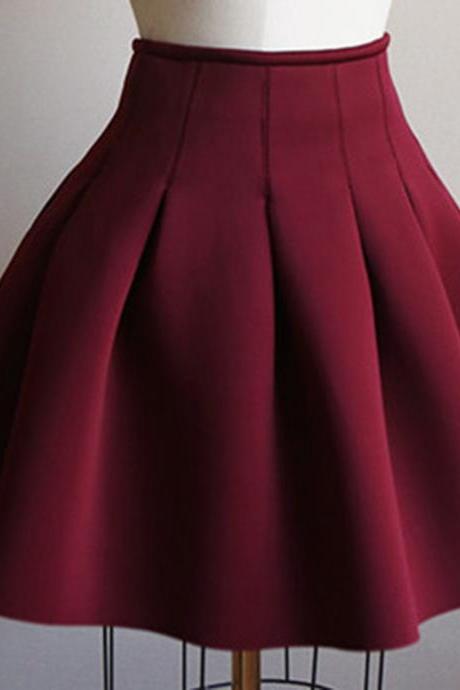 Solid Color Pleated Fluffy A-Line Woolen High Waist Short Skirt Female