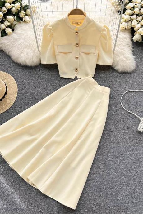 Fashion Celebrity Temperament Suit Women&amp;#039;s Single Breasted Short Sleeved Top Medium Long Skirt