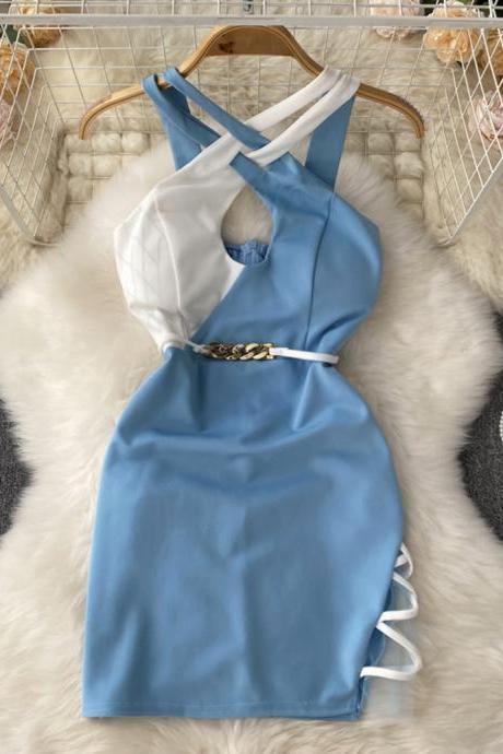 Women's Sexy Hollowed Out Suspender Dress Close Waist Thin Hip Wrap Dresses