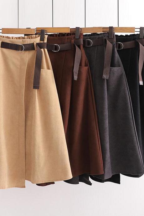 Fashion Solid High Waist Casual A-line Mid-calf Irregular Skirts