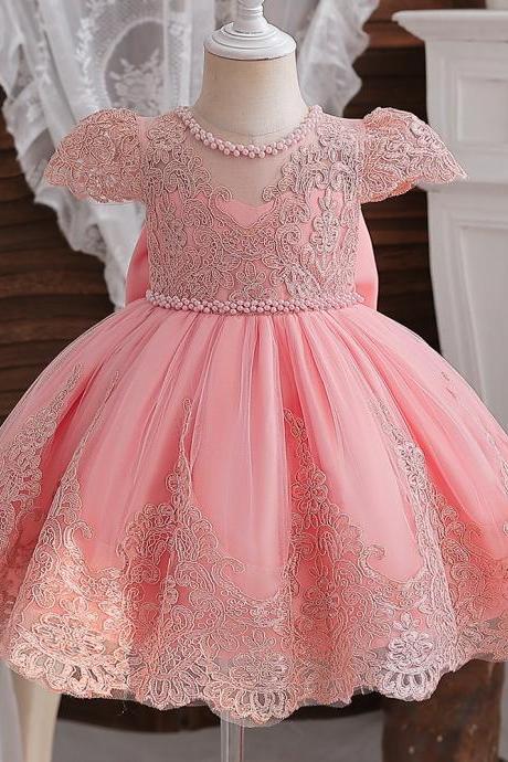 Vintage Girl Birthday Princess Dress Baby Embroidery Floral Bow Tutu Gown Flower Girl Wedding Dress Kid Formal Occasiongala Gown