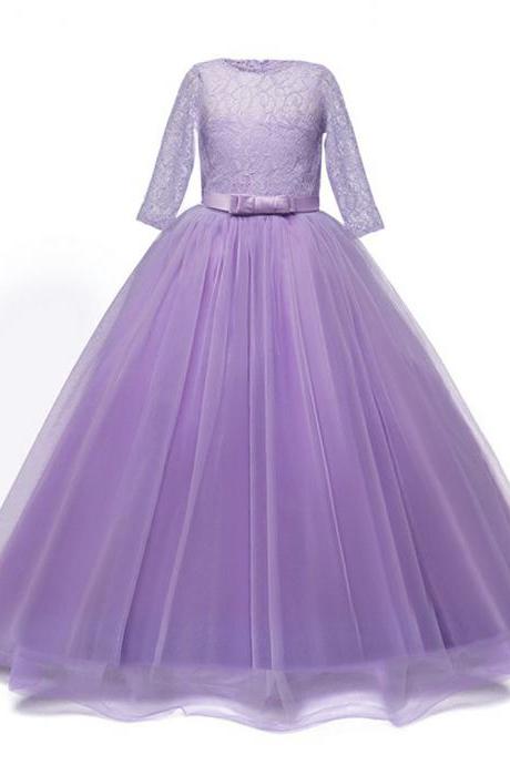 Lace Princess Dress For Long Sleeve Wedding Party Gown Birthday Children Tulle Dress Teenage Formal Long Dress