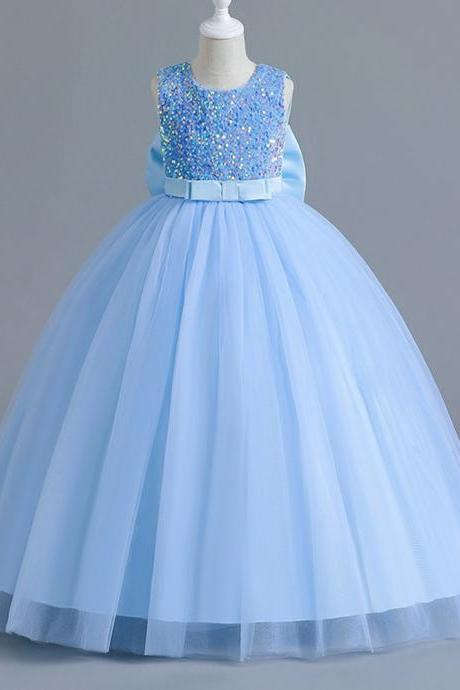 Girls Party Dresses Sequined Bow Gala Prom Gown For Children Kids Formal Events Costume Birthday Princess Clothes